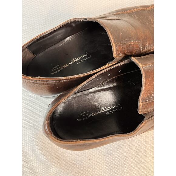 SANTONI Men's Dark Brown Leather Blaze Venetian Loafer Dress Shoe 9 US D - Picture 5 of 14